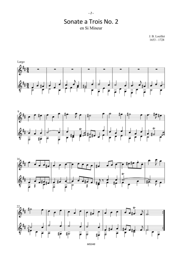 LOEILLET, Sonate a Trois No. 2